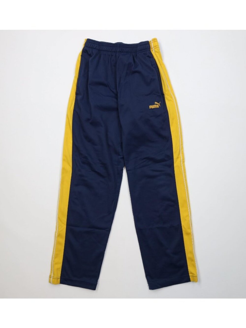 Vintage 90s Puma Boys XL Spell Out Color Block Wide Leg Sweatpants Pants Blue